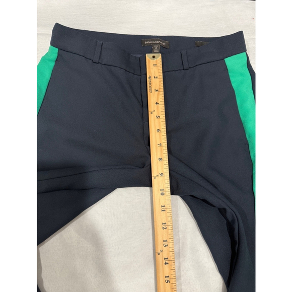 BANANA REPUBLIC Avery Navy Green Side Stripe Crepe Straight Ankle Pants 2 Petite - Picture 6 of 10
